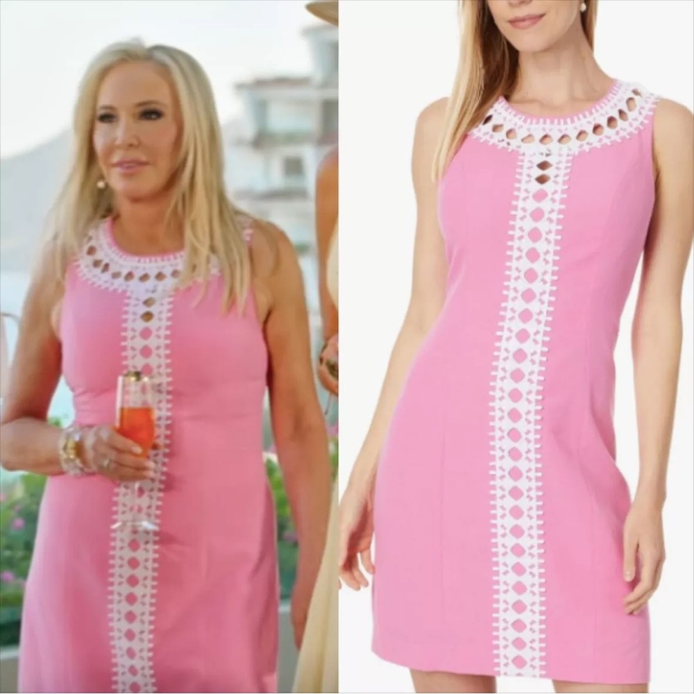 NWT Lilly Pulitzer Pink Shift Dress with White Lace Trim